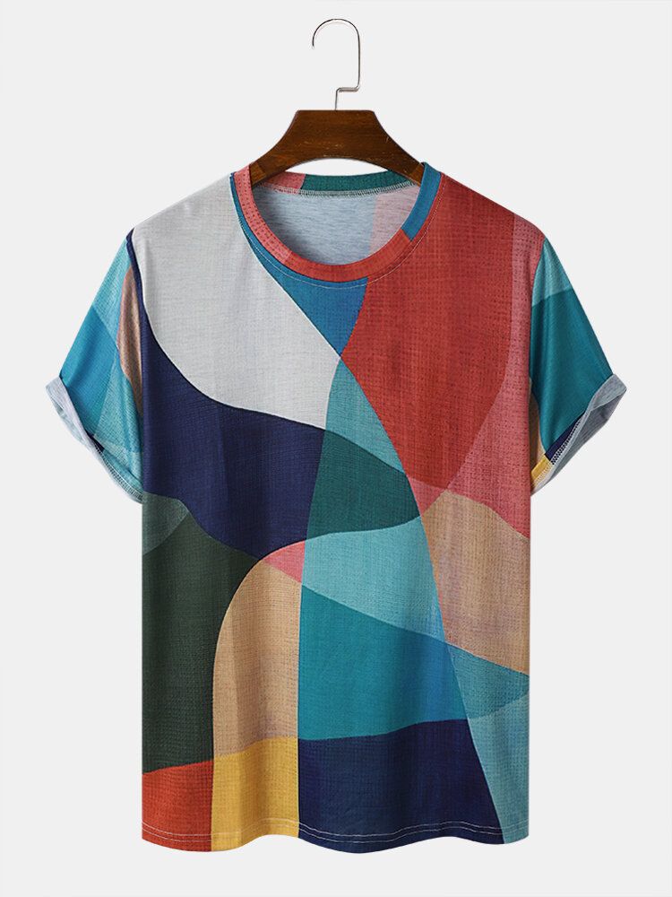 Männer Rundhalsausschnitt Mit Geometrischem Colorblock-abstraktionsdruck Weiche Atmungsaktive T-shirts