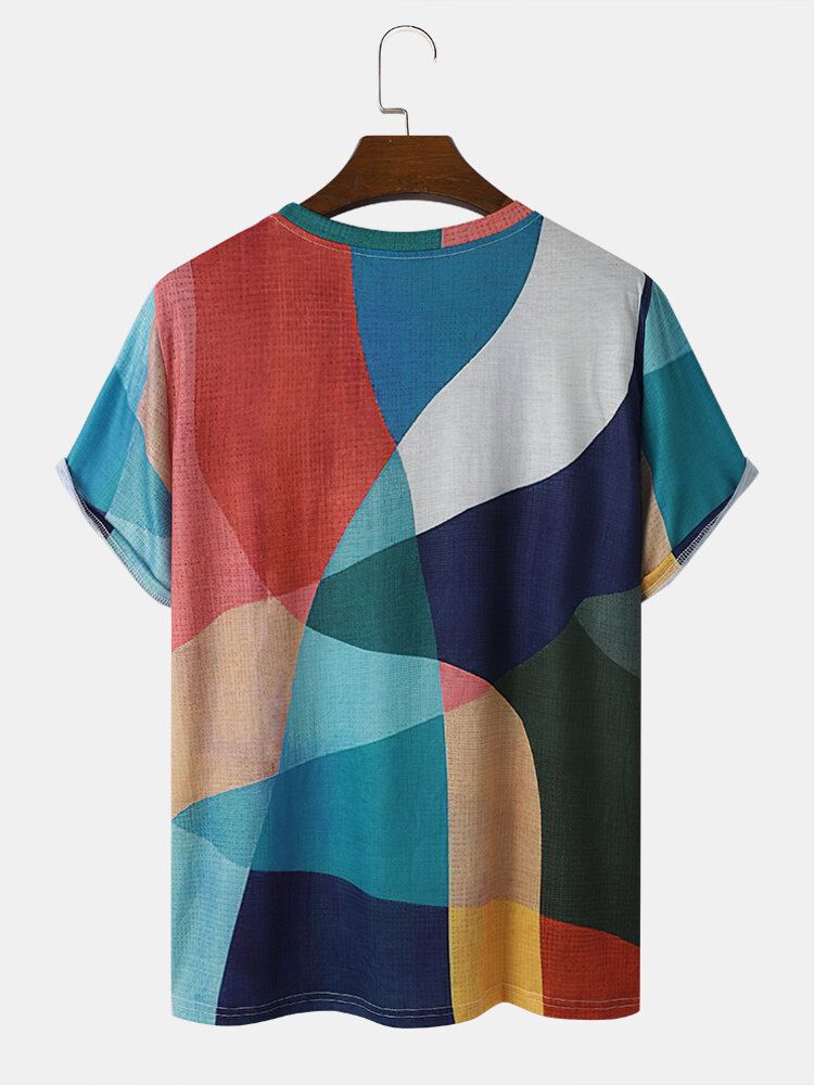 Männer Rundhalsausschnitt Mit Geometrischem Colorblock-abstraktionsdruck Weiche Atmungsaktive T-shirts