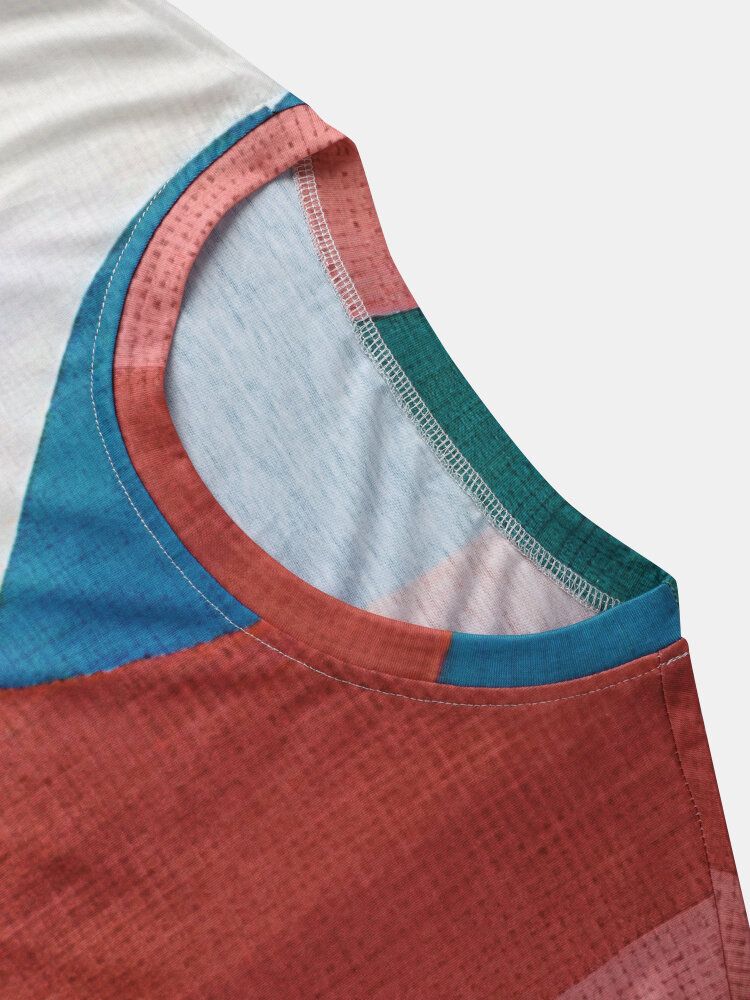 Männer Rundhalsausschnitt Mit Geometrischem Colorblock-abstraktionsdruck Weiche Atmungsaktive T-shirts