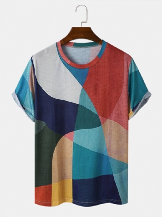 Männer Rundhalsausschnitt Mit Geometrischem Colorblock-abstraktionsdruck Weiche Atmungsaktive T-shirts