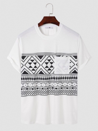 Männer Tribal Print Brusttasche Rundhals Weich Kurzarm Casual T-shirts