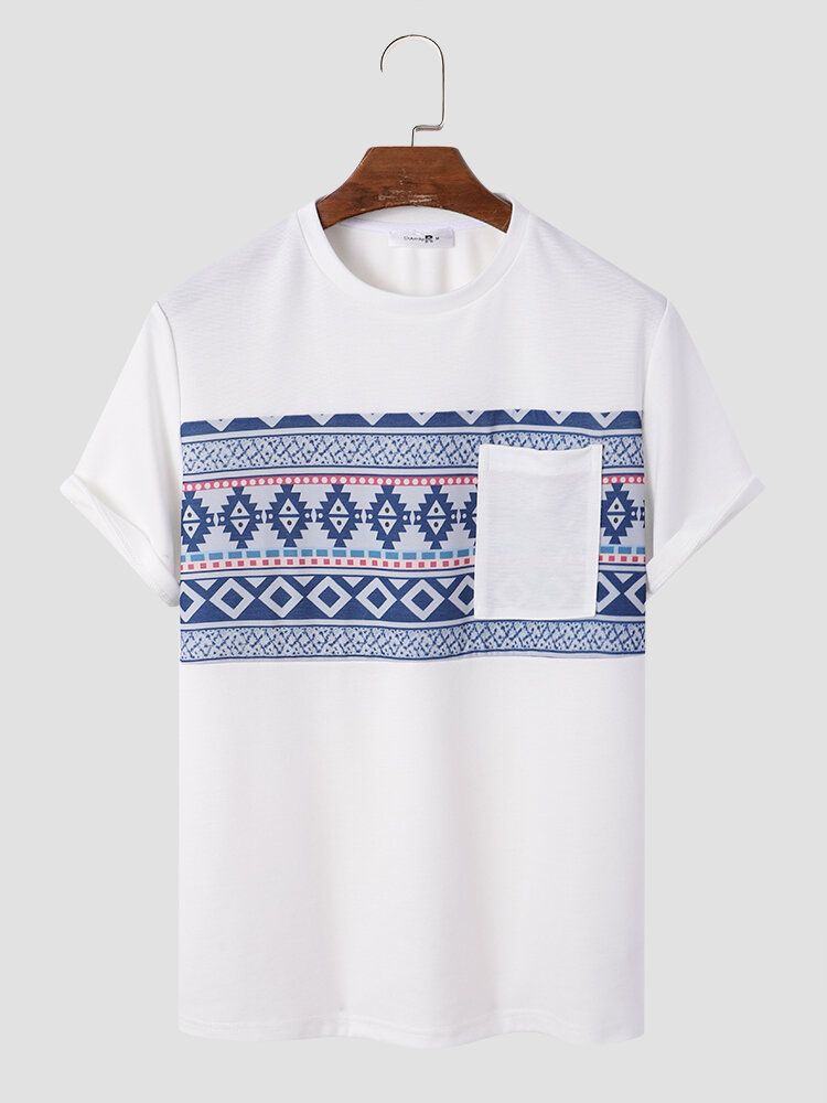 Männer Tribal Print Brusttasche Rundhals Weich Kurzarm Casual T-shirts