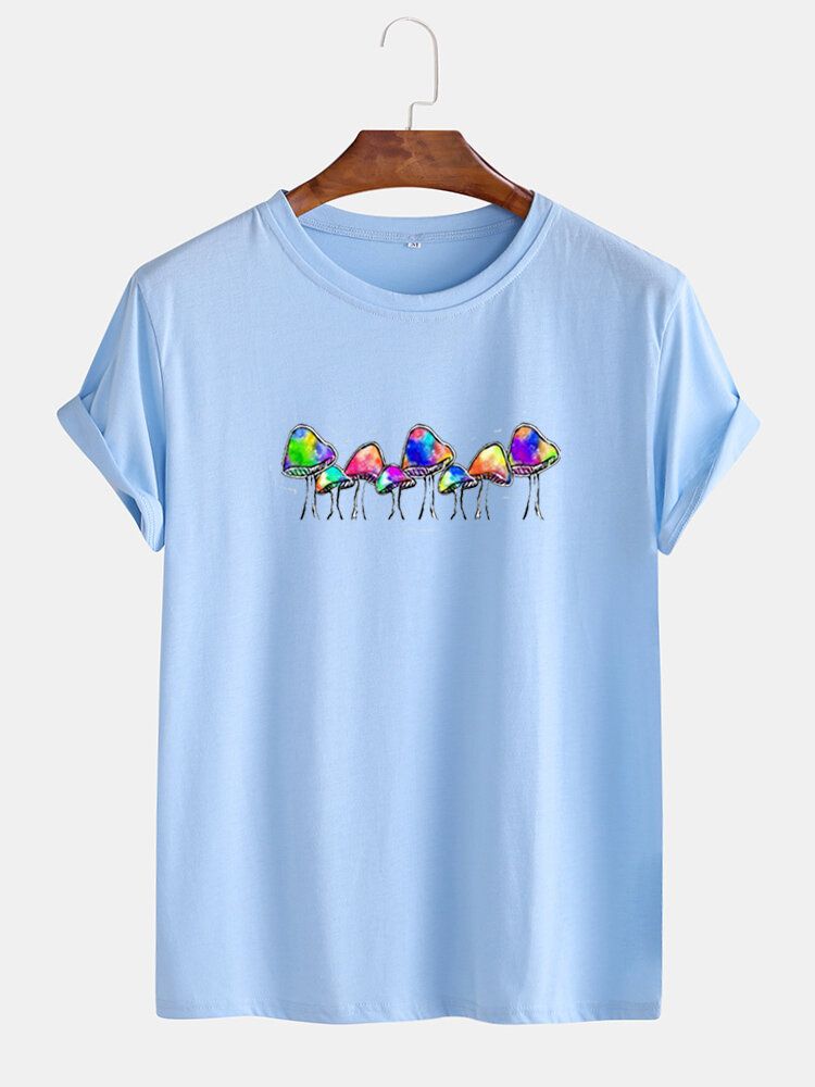 Mehrfarbiges Community Spirit Kurzarm-t-shirt Mit O-ausschnitt Und Pilzdruck Für Herren