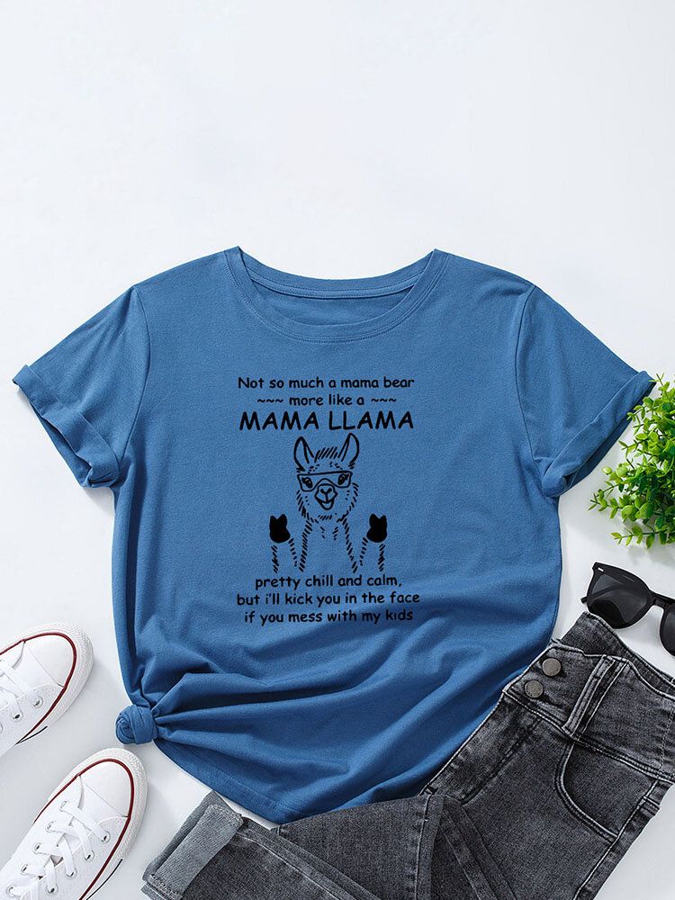 Rundhals-t-shirt Mit Cartoon-alpaka-buchstabendruck Für Damen