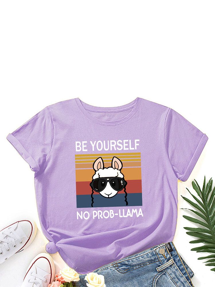 Rundhals-t-shirt Mit Cartoon-tier-slogan-print Für Damen