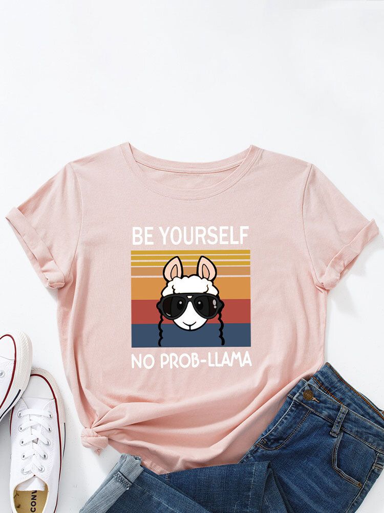 Rundhals-t-shirt Mit Cartoon-tier-slogan-print Für Damen