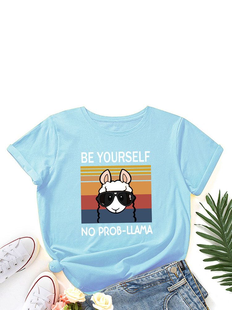 Rundhals-t-shirt Mit Cartoon-tier-slogan-print Für Damen