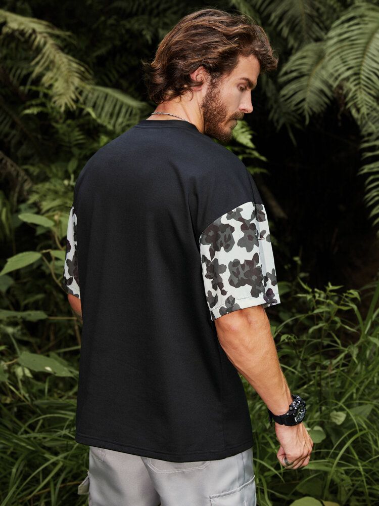 Weiche Atmungsaktive T-shirts Im Camping-stil Mit Floralen Taschennähten Für Herren