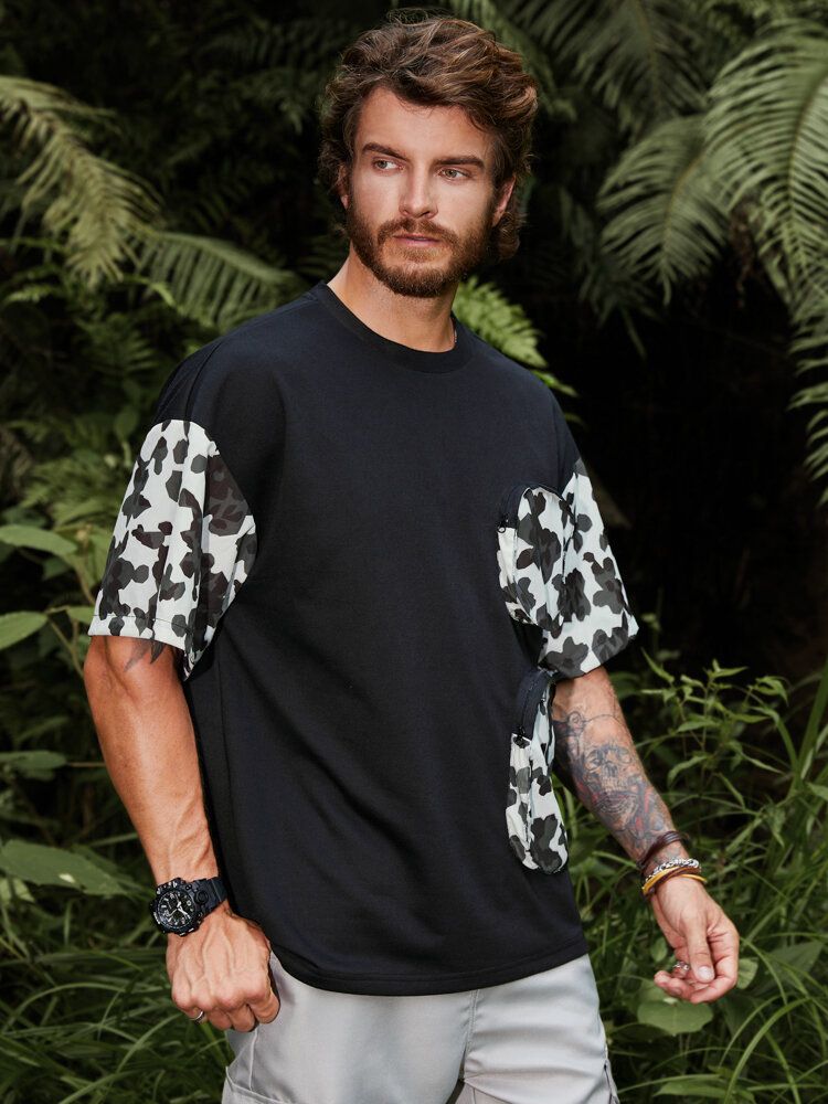 Weiche Atmungsaktive T-shirts Im Camping-stil Mit Floralen Taschennähten Für Herren