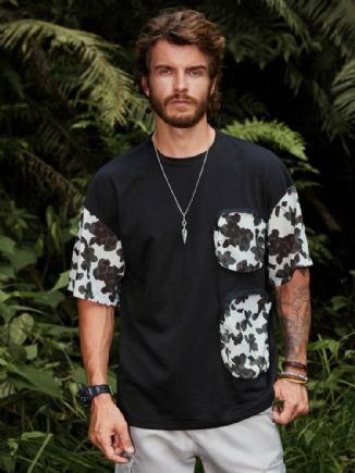 Weiche Atmungsaktive T-shirts Im Camping-stil Mit Floralen Taschennähten Für Herren