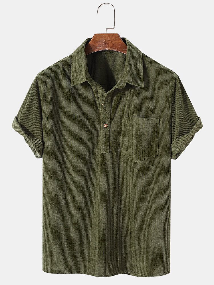 Einfarbiges Kurzärmliges Henley-hemd Mit Cord-revers Für Herren Im Basic-stil