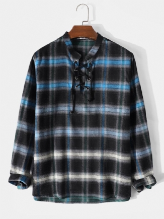 Herren Plaid Ombre Bandage Front Lässige Langarm-henley-shirts