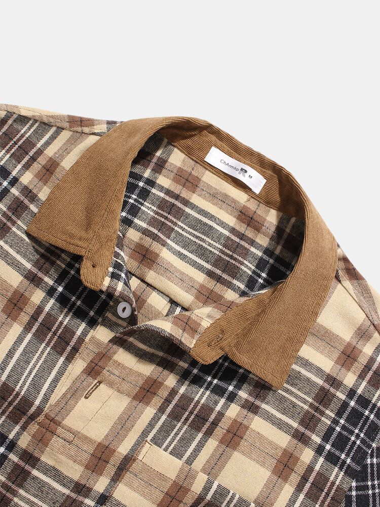 Herren Vintage Plaid Casual Fit Baumwolle Langarm-henley-hemden Mit Tasche