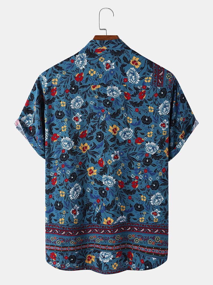 Kurzärmliges Henley-hemd Mit Stehkragen Floralem Paisley-print Für Herren