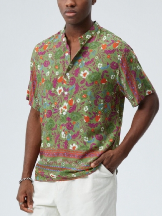 Kurzärmliges Henley-hemd Mit Stehkragen Floralem Paisley-print Für Herren