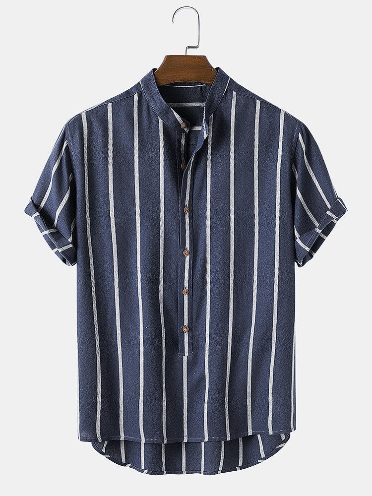 Vintage Gestreifte Lockere Bequeme Lässige Henley-hemden Für Herren