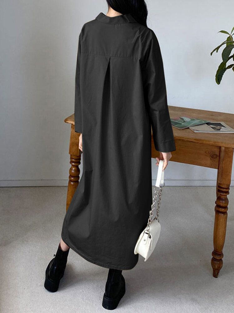 Festes Langarm-revers-freizeit-hemdkleid Für Damen