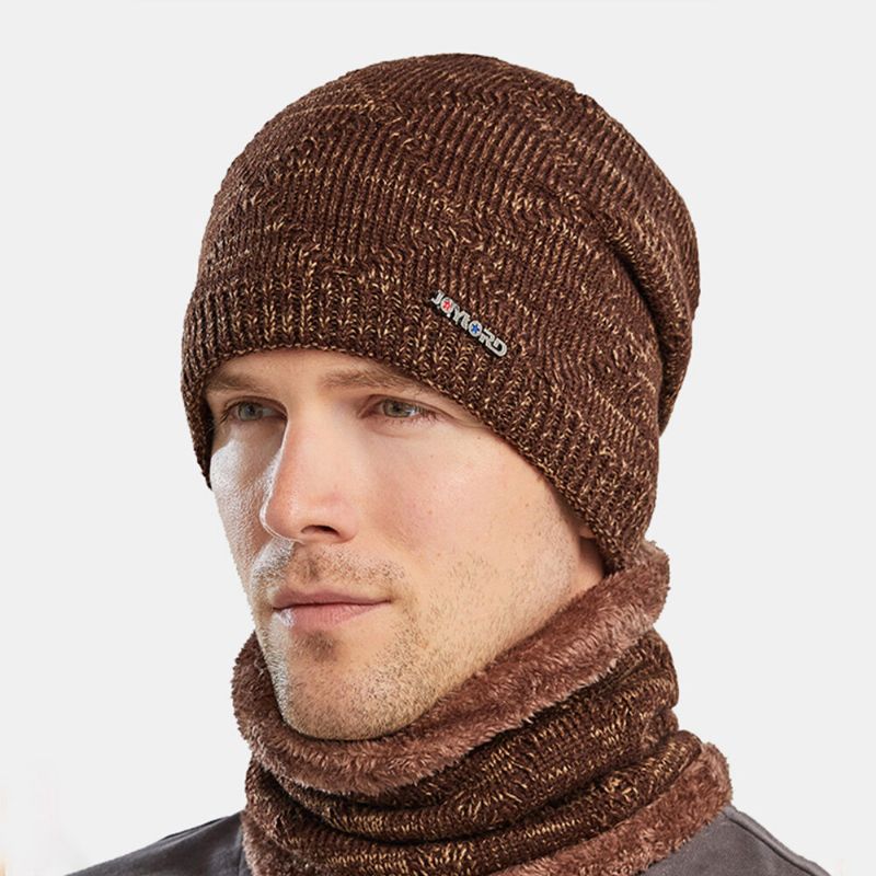 2 Stück Herren Herbst Winter Warm Gestrickt Baotou Mütze Schal Karo Muster Outdoor Radfahren Gehörschutz Winddicht Beanie Totenkopf Mütze