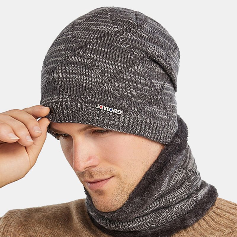 2 Stück Herren Herbst Winter Warm Gestrickt Baotou Mütze Schal Karo Muster Outdoor Radfahren Gehörschutz Winddicht Beanie Totenkopf Mütze