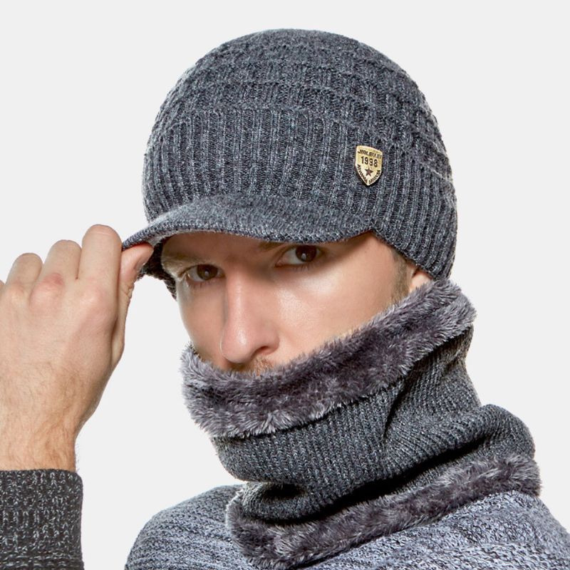 2 Stück Herren Winter Plus Samt Warme Kaschmirmütze Strickmützen Schal Maske Outdoor Wilde Elastische Verstellbare Winddichte Beanie Totenkopfmütze