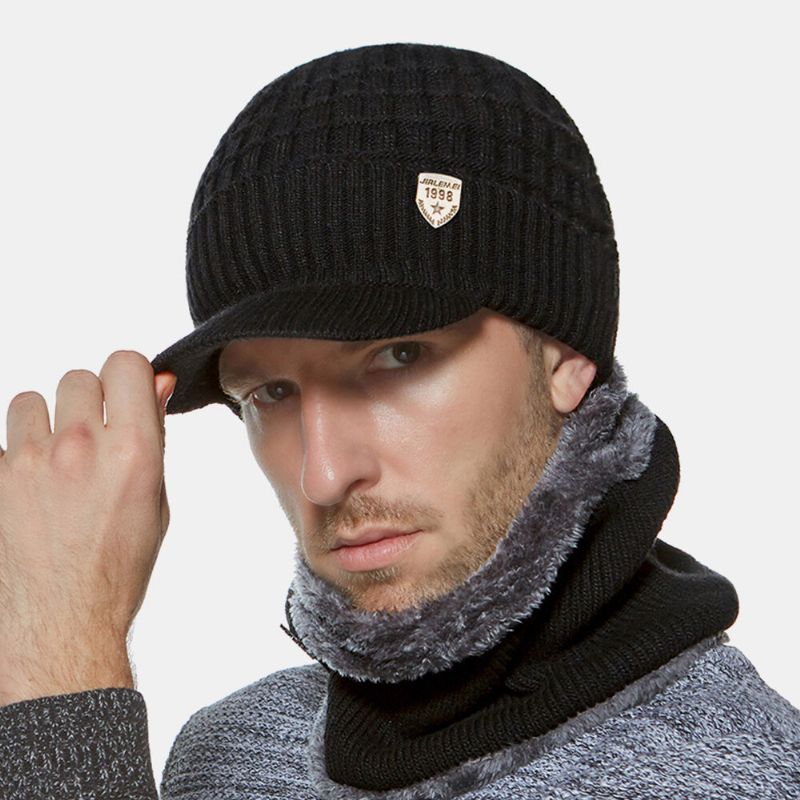 2 Stück Herren Winter Plus Samt Warme Kaschmirmütze Strickmützen Schal Maske Outdoor Wilde Elastische Verstellbare Winddichte Beanie Totenkopfmütze