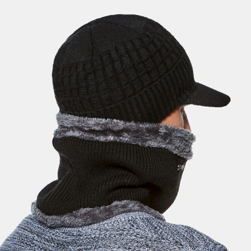 2 Stück Herren Winter Plus Samt Warme Kaschmirmütze Strickmützen Schal Maske Outdoor Wilde Elastische Verstellbare Winddichte Beanie Totenkopfmütze