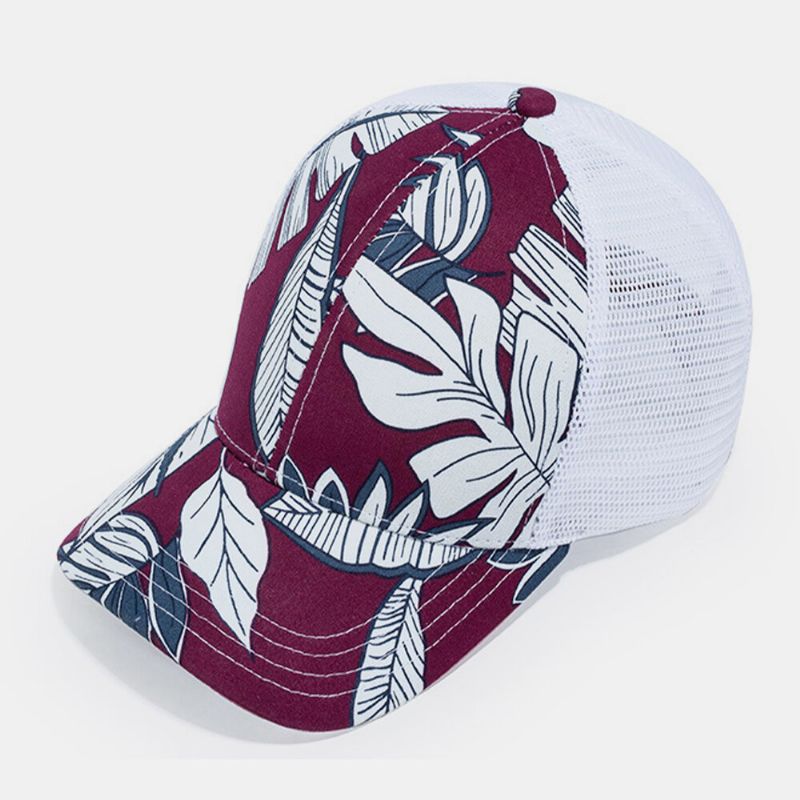 Atmungsaktive Unisex-mesh-mode-blume-blatt-bedruckte Feiertags-sonnenschirm-baseballmütze