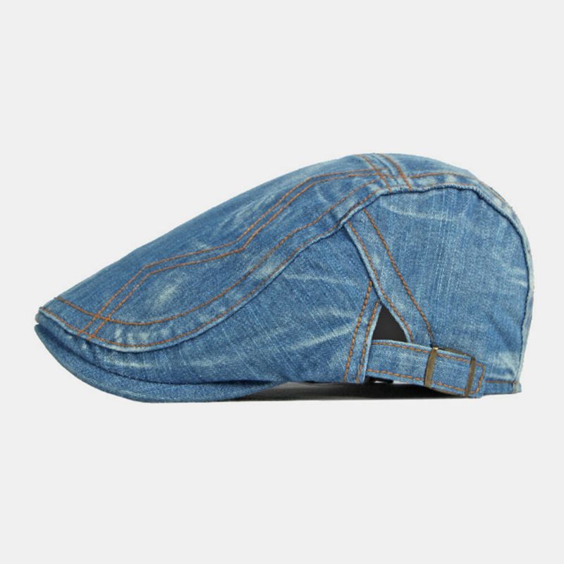 Ballonmütze Für Herren Gewaschener Denim Solide Steppnähte Outdoor Atmungsaktiv Sonnenschutz Lässig Vintage-vorwärtshut Baskenmütze Schiebermütze