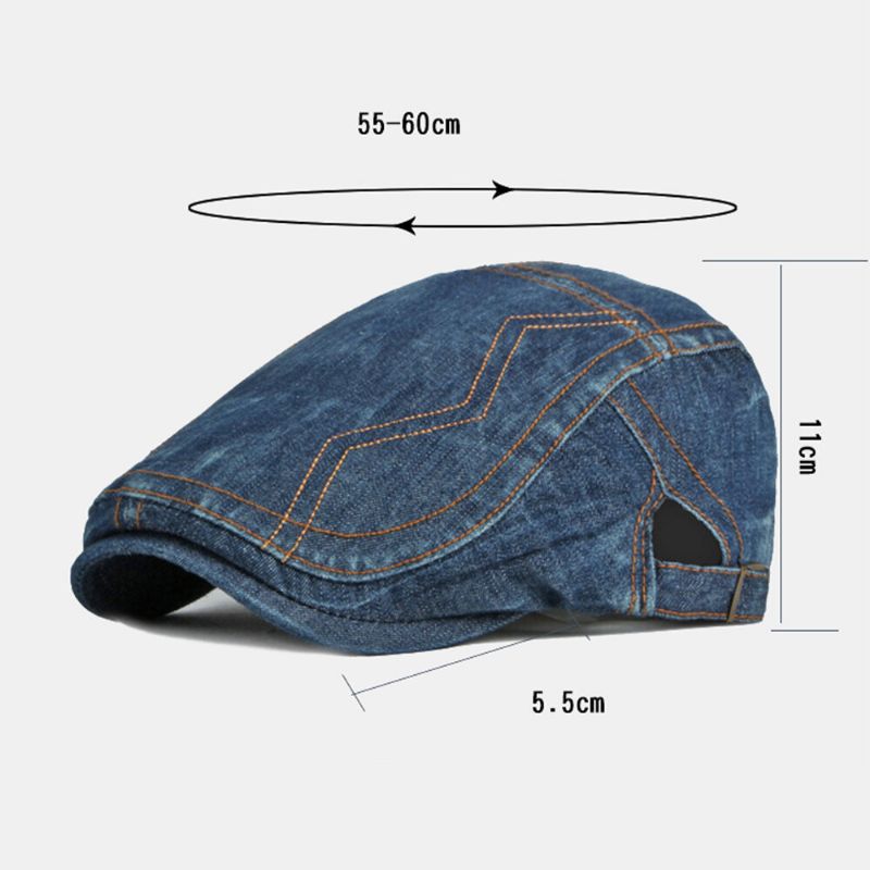 Ballonmütze Für Herren Gewaschener Denim Solide Steppnähte Outdoor Atmungsaktiv Sonnenschutz Lässig Vintage-vorwärtshut Baskenmütze Schiebermütze