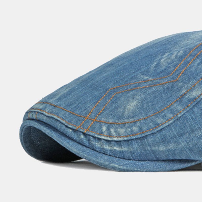 Ballonmütze Für Herren Gewaschener Denim Solide Steppnähte Outdoor Atmungsaktiv Sonnenschutz Lässig Vintage-vorwärtshut Baskenmütze Schiebermütze