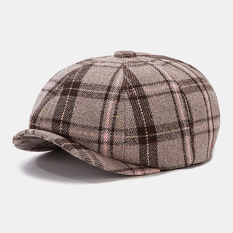 Ballonmützen Für Herren Britisches Retro-farbgitter Winddicht Warm 8-panel-malerhut Achteckiger Hut