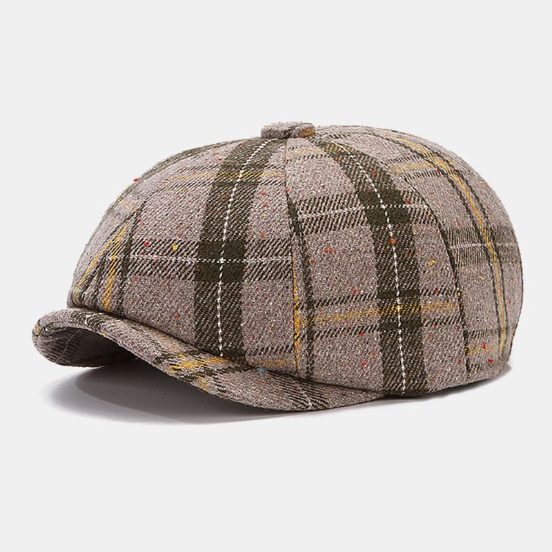 Ballonmützen Für Herren Britisches Retro-farbgitter Winddicht Warm 8-panel-malerhut Achteckiger Hut