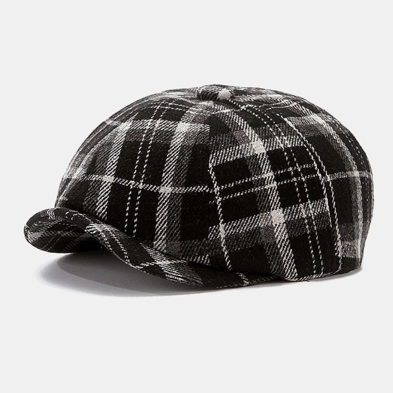 Ballonmützen Für Herren Britisches Retro-farbgitter Winddicht Warm 8-panel-malerhut Achteckiger Hut