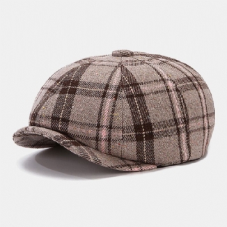 Ballonmützen Für Herren Britisches Retro-farbgitter Winddicht Warm 8-panel-malerhut Achteckiger Hut