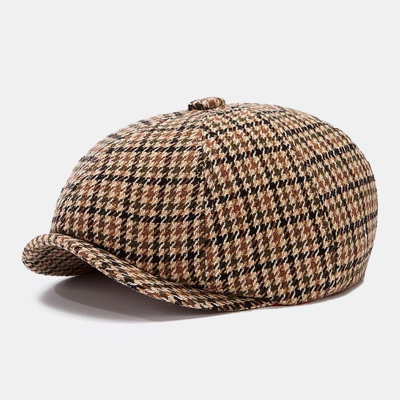 Ballonmützen Für Herren British Retro Houndstooth Striped Dome Octagonal Hat Cabbie Hat