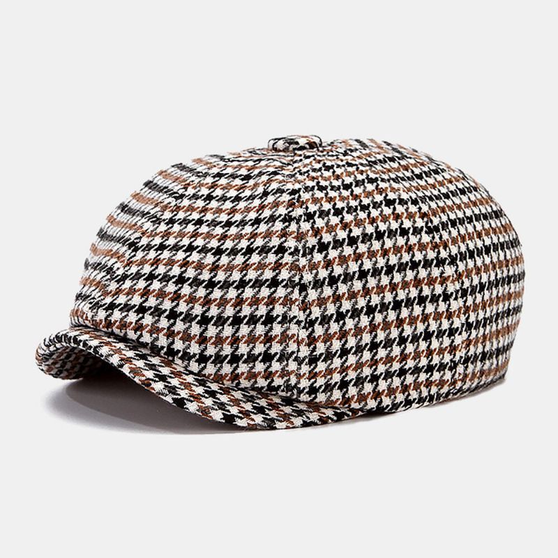 Ballonmützen Für Herren British Retro Houndstooth Striped Dome Octagonal Hat Cabbie Hat