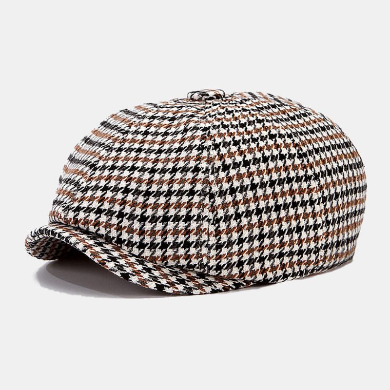 Ballonmützen Für Herren British Retro Houndstooth Striped Dome Octagonal Hat Cabbie Hat