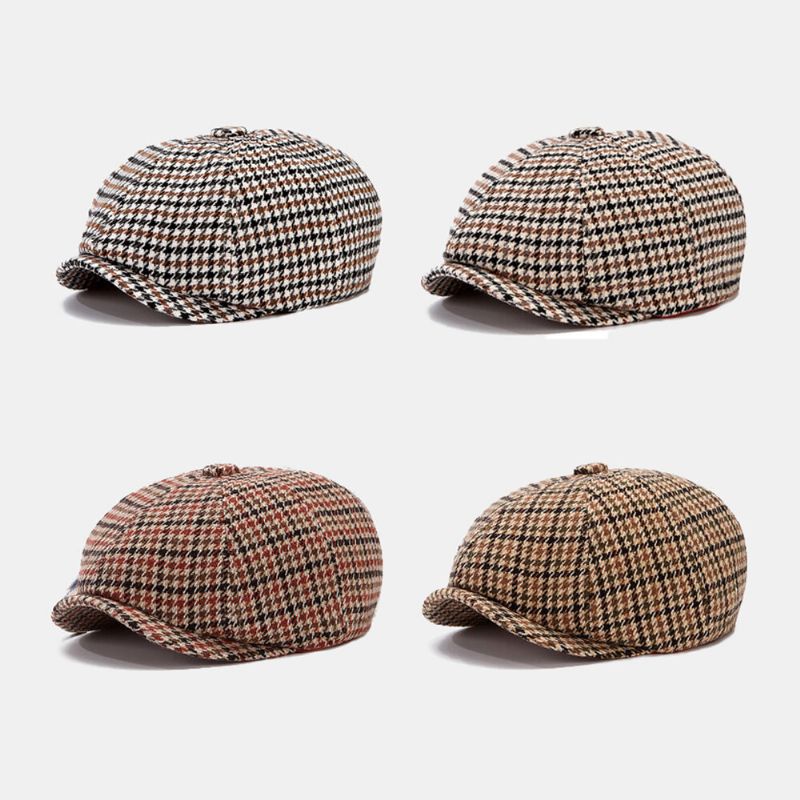 Ballonmützen Für Herren British Retro Houndstooth Striped Dome Octagonal Hat Cabbie Hat