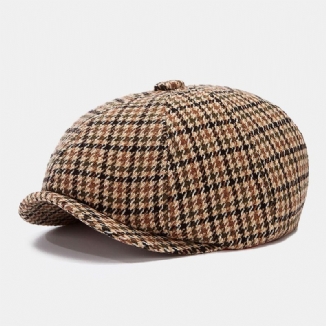 Ballonmützen Für Herren British Retro Houndstooth Striped Dome Octagonal Hat Cabbie Hat