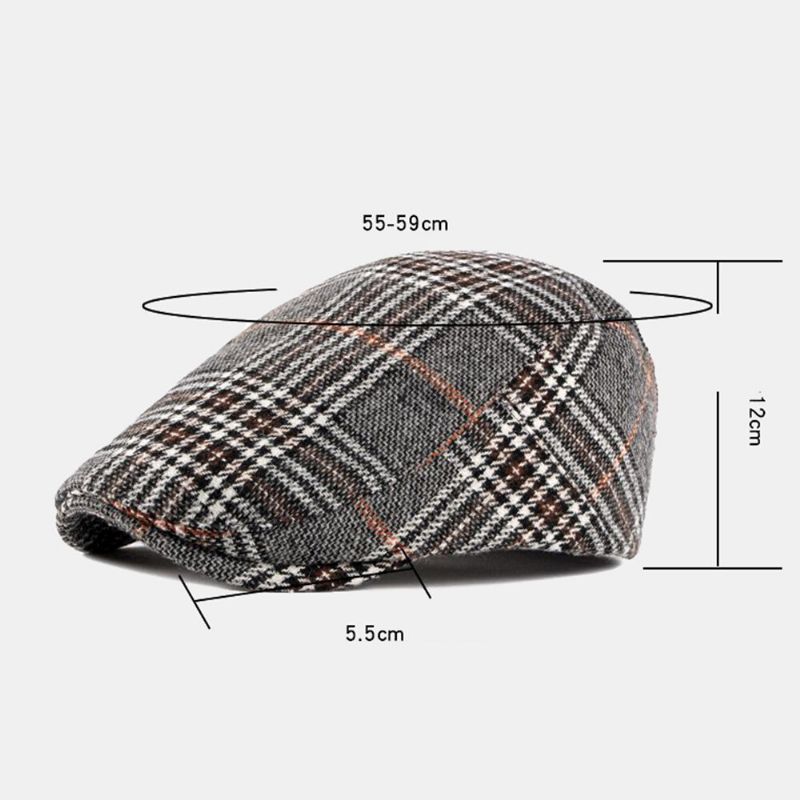 Ballonmützen Für Herren Polyester Baumwolle Vintage Buntes Gitter Britischer Lässiger Warmer Hut Baskenmütze Schiebermütze