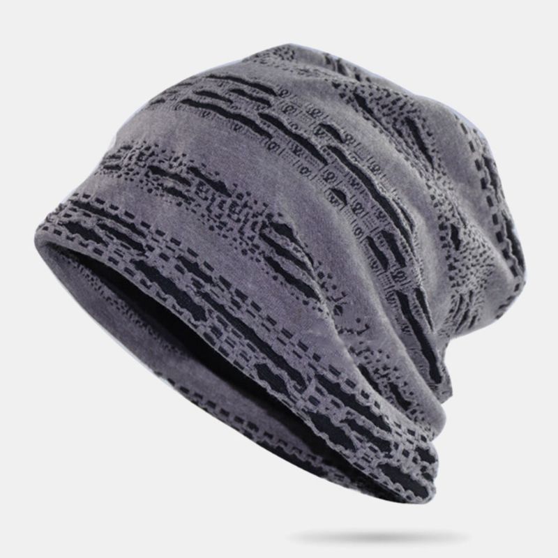 Beanie-mütze Für Herren Baumwolle Geometrisch Gestreift Horizontal Durchbrochenes Loch Doppellagiger Atmungsaktiver Sonnenschutzhut Für Damen