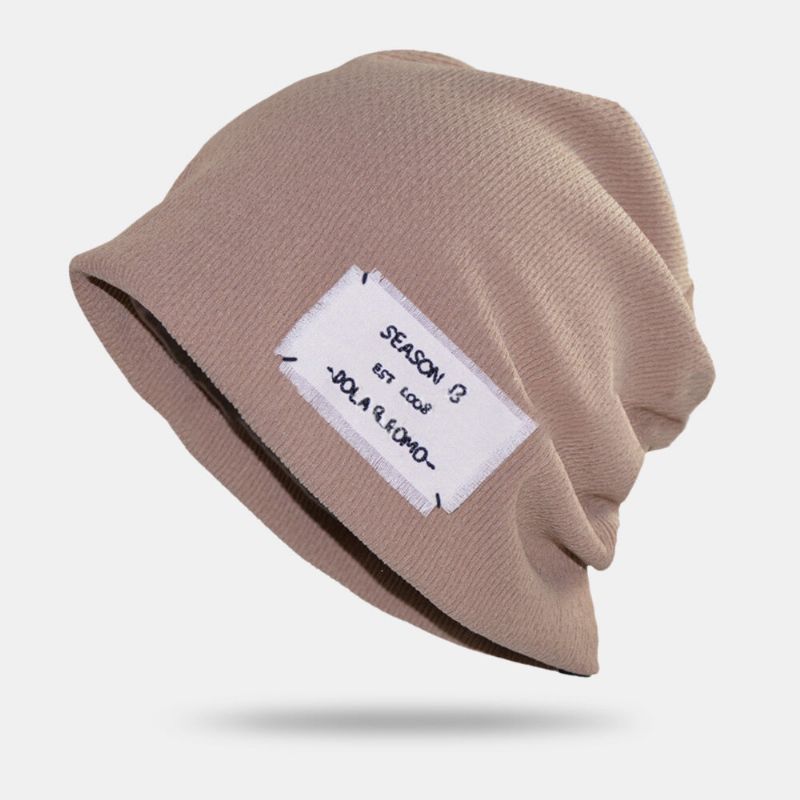 Beanie-mütze Für Herren Einfarbig Stickerei Buchstaben-patch Doppellagige Atmungsaktive Randlose Mütze Für Damen