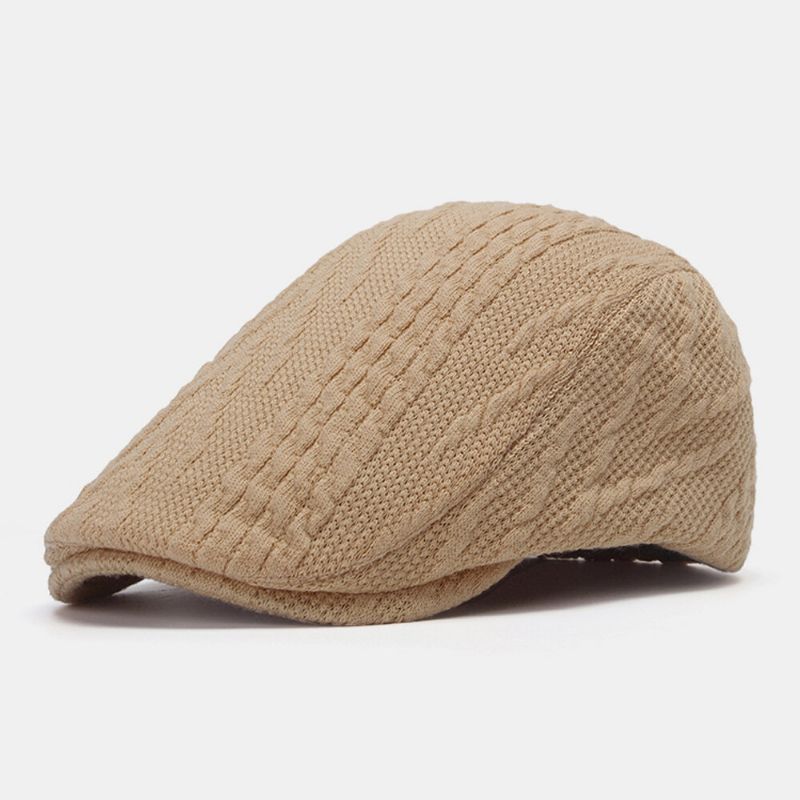 Casual Twist Knit Wolle Warme Baskenmütze Verstellbare Atmungsaktive Forward Hat Flat Hat Für Herren