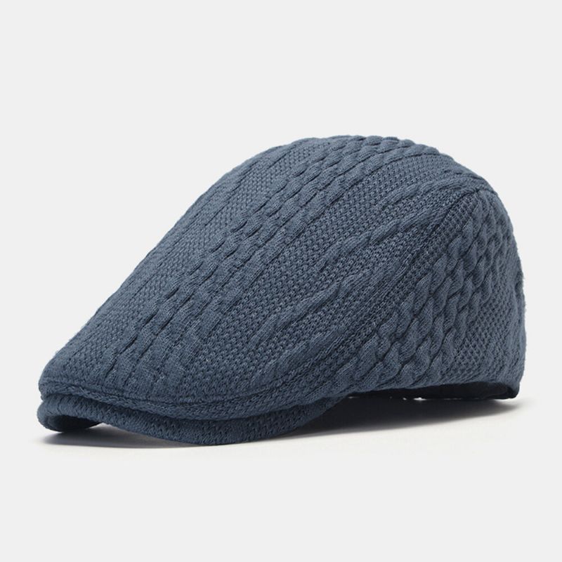 Casual Twist Knit Wolle Warme Baskenmütze Verstellbare Atmungsaktive Forward Hat Flat Hat Für Herren