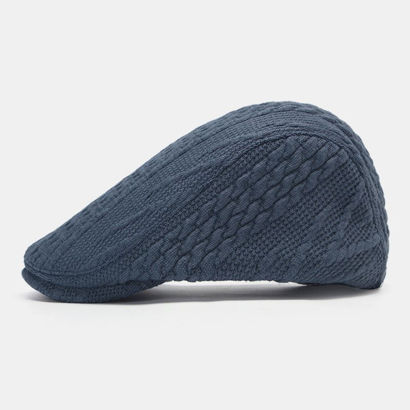 Casual Twist Knit Wolle Warme Baskenmütze Verstellbare Atmungsaktive Forward Hat Flat Hat Für Herren