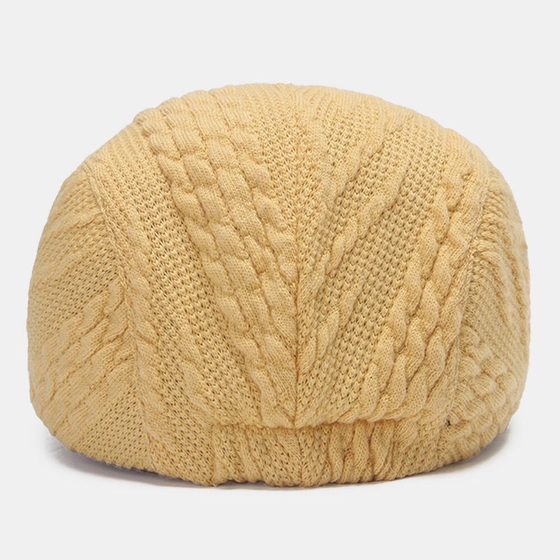 Casual Twist Knit Wolle Warme Baskenmütze Verstellbare Atmungsaktive Forward Hat Flat Hat Für Herren