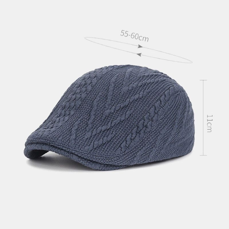 Casual Twist Knit Wolle Warme Baskenmütze Verstellbare Atmungsaktive Forward Hat Flat Hat Für Herren