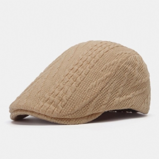 Casual Twist Knit Wolle Warme Baskenmütze Verstellbare Atmungsaktive Forward Hat Flat Hat Für Herren