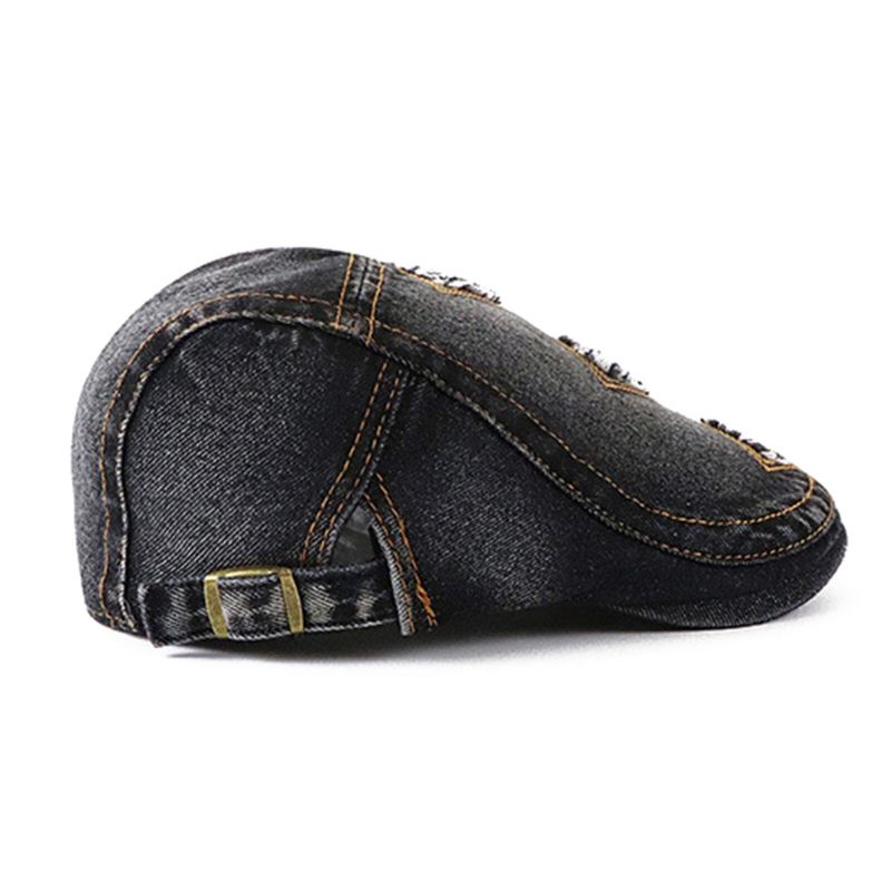 Collrown Herren Denim Distressed Ausgefranst Atmungsaktiver Sonnenschirm Kurze Krempe Lässige Vintage Forward Hüte Baskenmütze Schiebermützen