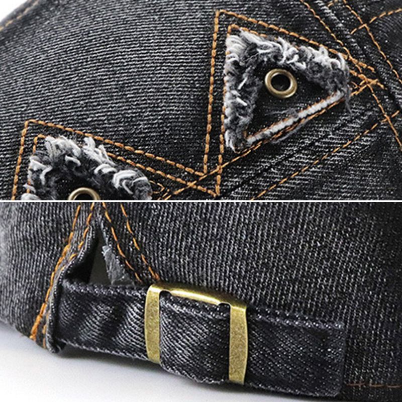 Collrown Herren Denim Distressed Ausgefranst Atmungsaktiver Sonnenschirm Kurze Krempe Lässige Vintage Forward Hüte Baskenmütze Schiebermützen